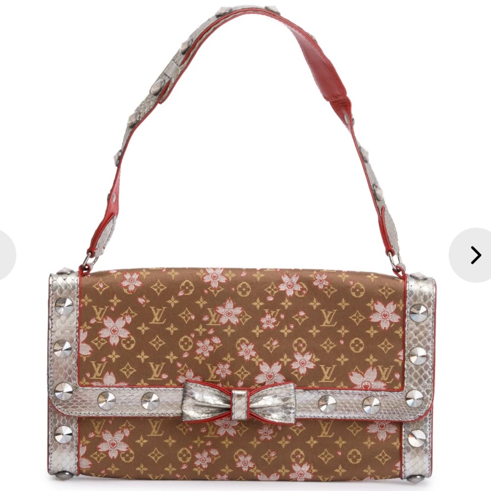 LOUIS VUITTON Monogram Cherry Blossom Satin Silver Python Crystal Amarene